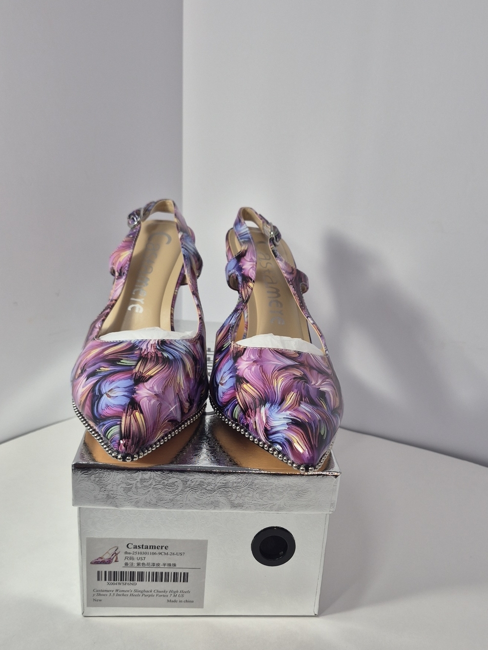 Purple Multicolor Pointed Slingback Heels